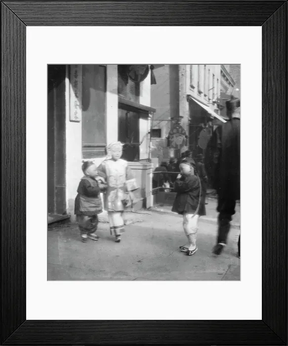 Framed Print : Three children standing on a sidewalk, Chinatown, San Francisco, between 1896 and 1906. Creator: Arnold Genthe Framed Print : Three children standing on a sidewalk, Chinatown, San Francisco, between 1896 and 1906. Creator: Arnold Genthe
