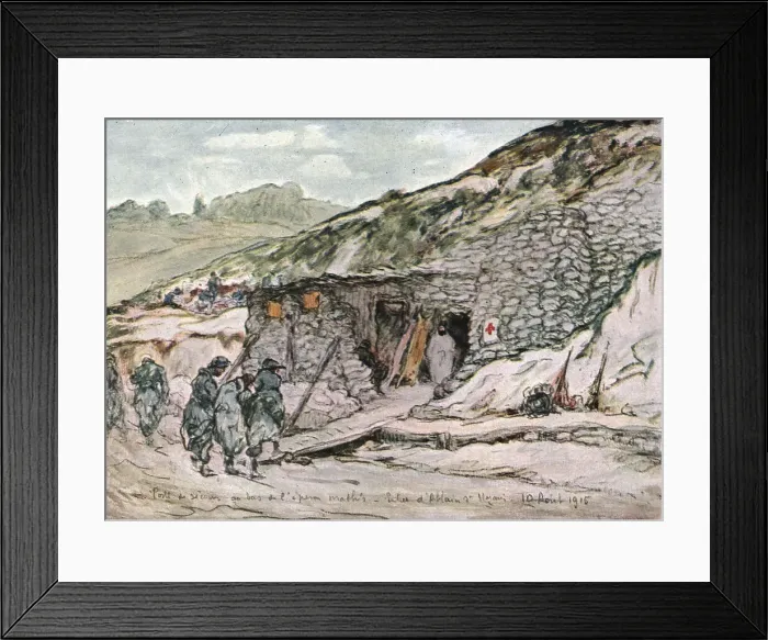 Framed Print : Sur le front d'artois - Feuilles d'Album de Jean Lefort; Poste de secours, 1915 (1916). Creator: Jean Lefort Framed Print : Sur le front d'artois - Feuilles d'Album de Jean Lefort; Poste de secours, 1915 (1916). Creator: Jean Lefort