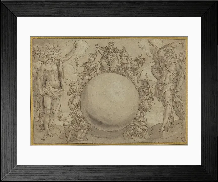 Framed Print : Apollo, Diana, and Time with the Cyclic Vicissitudes of Human Life, c. 1561. Creator: Martin de Vos Framed Print : Apollo, Diana, and Time with the Cyclic Vicissitudes of Human Life, c. 1561. Creator: Martin de Vos