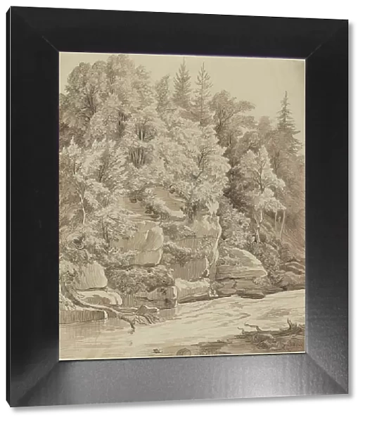 Wooded Cliffs along a Stream, 1840s. Creator: Carl Wagner