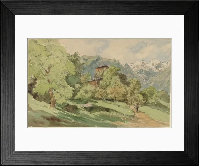 Framed Print : The Castle of Bürglen with the Alps Beyond, 1862. Creator: Carl Wagner Framed Print : The Castle of Bürglen with the Alps Beyond, 1862. Creator: Carl Wagner
