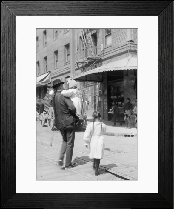 Framed Print : Father and children, Chinatown, San Francisco, between 1896 and 1906. Creator: Arnold Genthe Framed Print : Father and children, Chinatown, San Francisco, between 1896 and 1906. Creator: Arnold Genthe