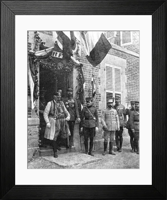 Framed Print : Le roi du Montenegro sortant du quartier general du general Gouraud, 1916. Creator: Unknown Framed Print : Le roi du Montenegro sortant du quartier general du general Gouraud, 1916. Creator: Unknown