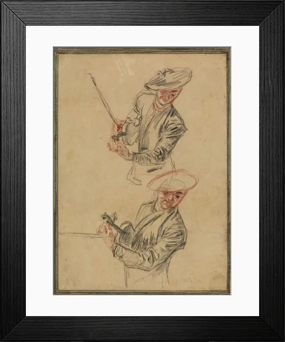 Framed Print : Two Studies of a Violinist Tuning His Instrument, 1717 / 1718. Creator: Jean-Antoine Watteau Framed Print : Two Studies of a Violinist Tuning His Instrument, 1717 / 1718. Creator: Jean-Antoine Watteau