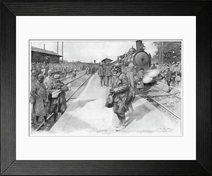Framed Print : Les trains de permissionnaires, 1916. Creator: L Sabattier Framed Print : Les trains de permissionnaires, 1916. Creator: L Sabattier