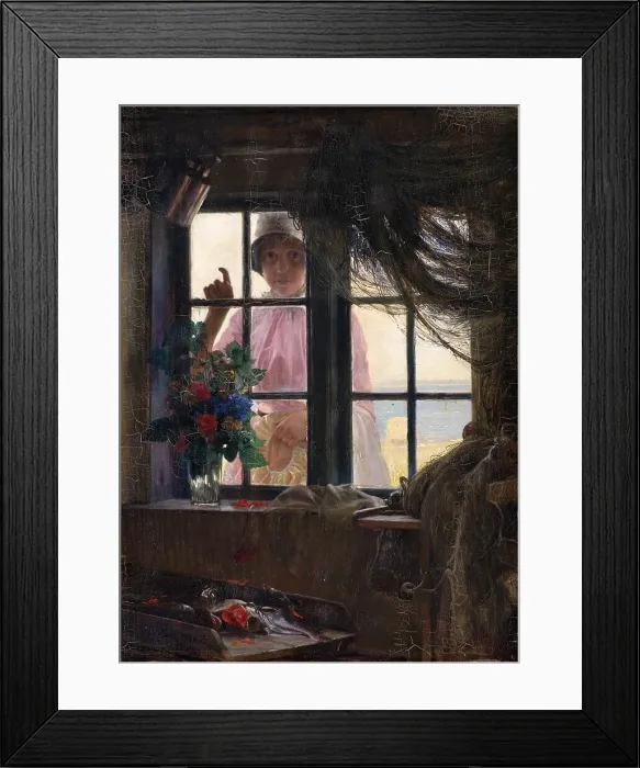 Framed Print : After the Bath. A Young Girl Knocking at the Fisherman's Window, 1884. Creator: Carl Bloch Framed Print : After the Bath. A Young Girl Knocking at the Fisherman's Window, 1884. Creator: Carl Bloch