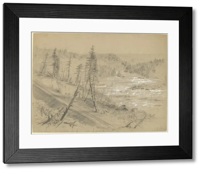 Framed Print : Railroad on the Dalles of the St. Louis, 1882. Creator: Alfred Waud Framed Print : Railroad on the Dalles of the St. Louis, 1882. Creator: Alfred Waud