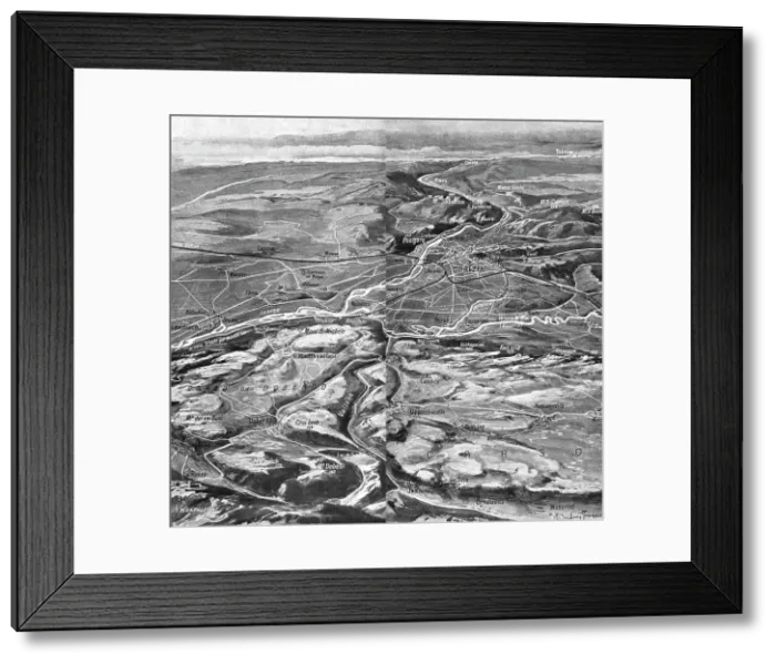 Framed Print : Les Italiens a Gorizia; Croquis perspectif de la vallee de l'Isonzo, 1916. Creator: Unknown Framed Print : Les Italiens a Gorizia; Croquis perspectif de la vallee de l'Isonzo, 1916. Creator: Unknown