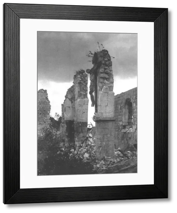 Framed Print : Le Christ aux ruines; La nef, envahie deja par les plantes sauvages, d'une eglise, 1916. Creator: Unknown Framed Print : Le Christ aux ruines; La nef, envahie deja par les plantes sauvages, d'une eglise, 1916. Creator: Unknown