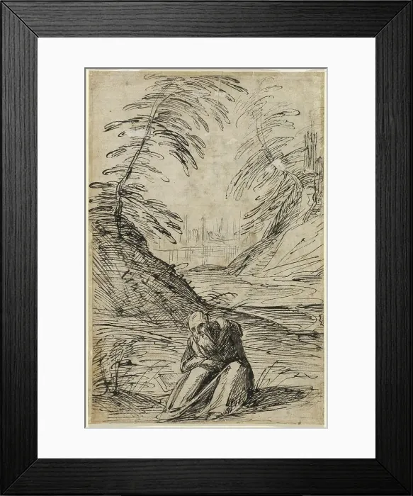 Framed Print : Desert Landscape with a Hermit (verso), 1615 / 1620. Creator: Hermann Weyer Framed Print : Desert Landscape with a Hermit (verso), 1615 / 1620. Creator: Hermann Weyer