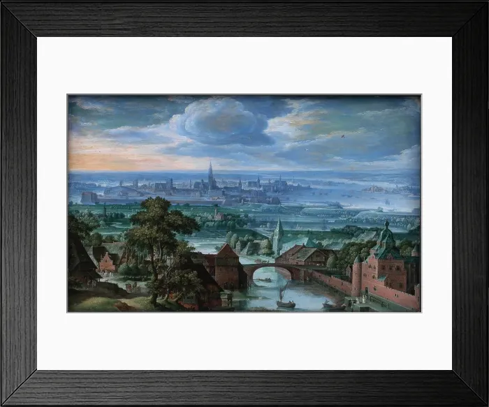Framed Print : Landscape with a View of Antwerp, 1580-1589. Creator: Hans Bol Framed Print : Landscape with a View of Antwerp, 1580-1589. Creator: Hans Bol