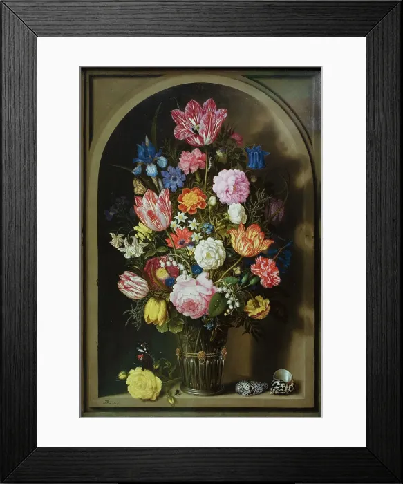 Framed Print : Bouquet of Flowers in a Stone Niche, 1618. Creator: Ambrosius Bosschaert the Elder Framed Print : Bouquet of Flowers in a Stone Niche, 1618. Creator: Ambrosius Bosschaert the Elder