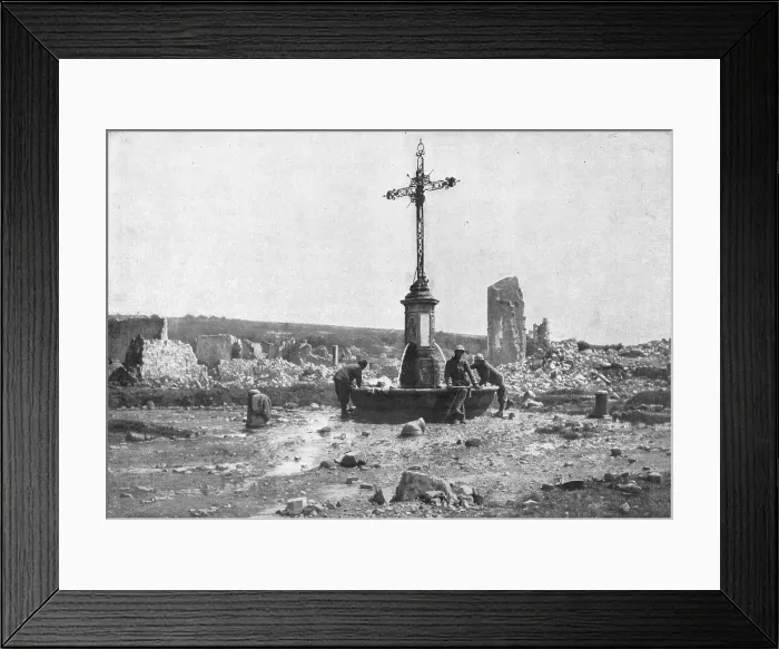 Framed Print : La croix d'Avocourt: restee debout au milieu du village aneanti, 1916. Creator: Unknown Framed Print : La croix d'Avocourt: restee debout au milieu du village aneanti, 1916. Creator: Unknown