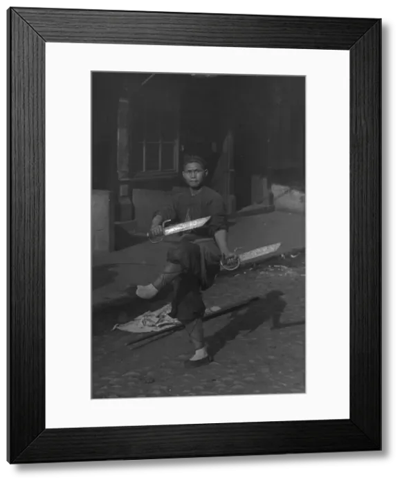 Framed Print : The sword dancer, Chinatown, San Francisco, between 1896 and 1906. Creator: Arnold Genthe Framed Print : The sword dancer, Chinatown, San Francisco, between 1896 and 1906. Creator: Arnold Genthe