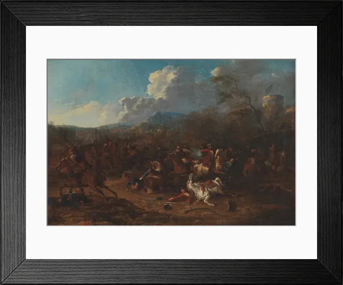 Framed Print : Cavalry Skirmish at a Fortress, 1693-1733. Creator: Karel Breydel