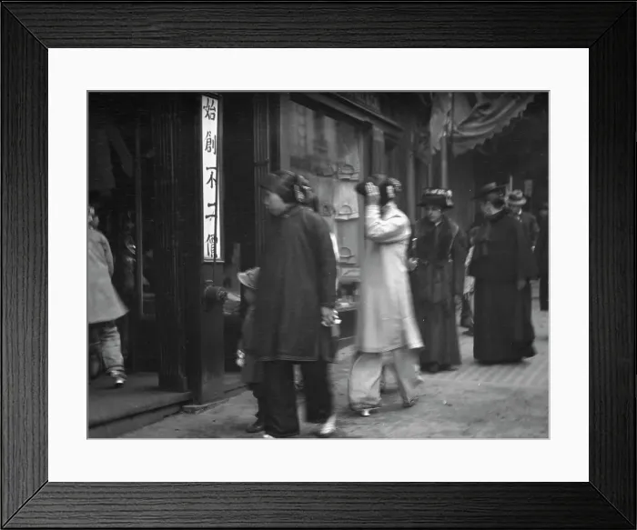Framed Print : Chinese and American women walking down a street, Chinatown, San Francisco, between 1896 and 1906. Creator: Arnold Genthe Framed Print : Chinese and American women walking down a street, Chinatown, San Francisco, between 1896 and 1906. Creator: Arnold Genthe