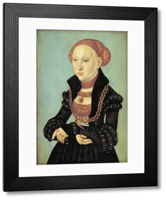 Framed Print : Portrait of the Electress Sibyl of Saxony (1510-1569), 1533. Creator: Lucas Cranach the Elder Framed Print : Portrait of the Electress Sibyl of Saxony (1510-1569), 1533. Creator: Lucas Cranach the Elder