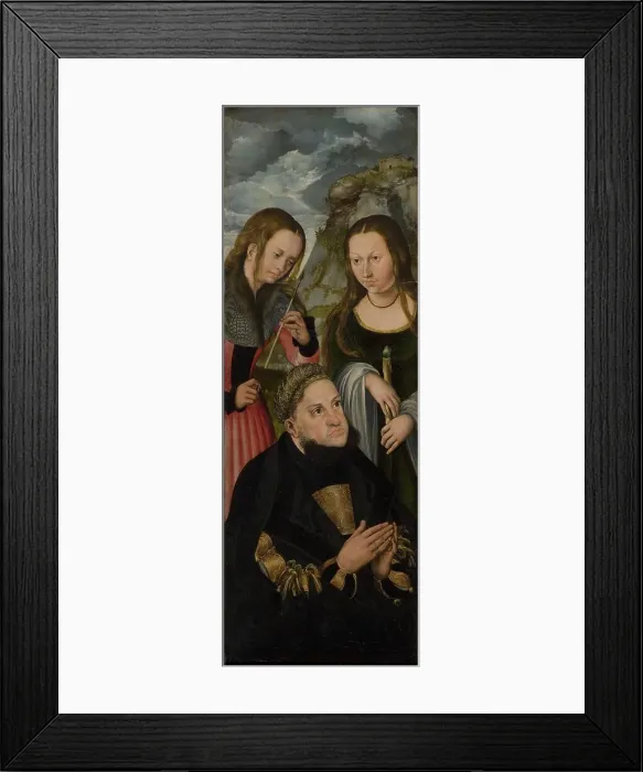 Framed Print : The Elector Frederic the Wise of Saxony with the Saints Ursula (L) and Genevieve (R), 1510-1512. Creator: Lucas Cranach the Elder