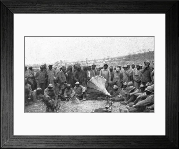 Framed Print : La Bataille de la Somme; La prise de la Maisonnette: les Senegalais autour d'un phonographe, 1916 Creator: Unknown Framed Print : La Bataille de la Somme; La prise de la Maisonnette: les Senegalais autour d'un phonographe, 1916 Creator: Unknown