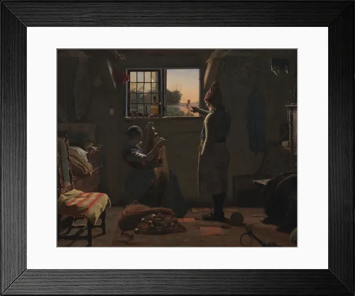 Framed Print : A fisherman shows his daughter a boat sailing away, 1854. Creator: Christen Dalsgaard Framed Print : A fisherman shows his daughter a boat sailing away, 1854. Creator: Christen Dalsgaard