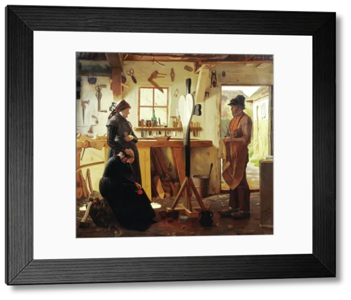 Framed Print : Two Women Call on the Village Artist to See the Memorial Cross they Have Commissioned, 1873. Creator: Christen Dalsgaard Framed Print : Two Women Call on the Village Artist to See the Memorial Cross they Have Commissioned, 1873. Creator: Christen Dalsgaard