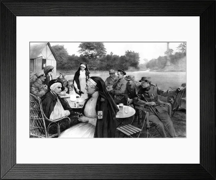 Framed Print : La promenade des blesses; Un verre de biere ou de lait au carrefour de la Croix de Noailles, 1916 Creator: Unknown Framed Print : La promenade des blesses; Un verre de biere ou de lait au carrefour de la Croix de Noailles, 1916 Creator: Unknown