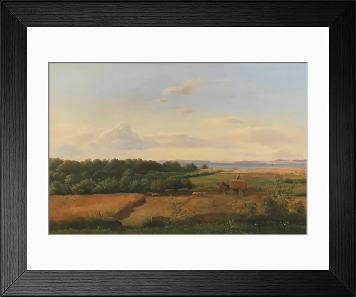 Framed Print : A Funen Landscape at Harvest Time with Wedellsborghoved in the Background, 1846. Creator: Dankvart Dreyer Framed Print : A Funen Landscape at Harvest Time with Wedellsborghoved in the Background, 1846. Creator: Dankvart Dreyer