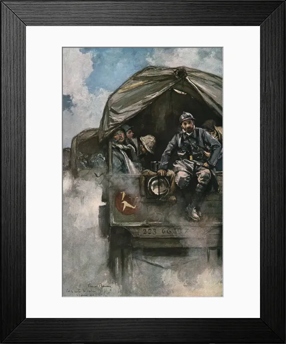 Framed Print : Verdun; Sur la route de Verdun: la releve, 1916. Creator: Francois Flameng Framed Print : Verdun; Sur la route de Verdun: la releve, 1916. Creator: Francois Flameng