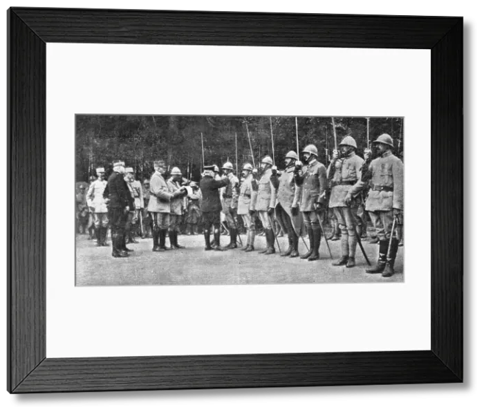 Framed Print : La bataille de la Somme; M. Poincare decore des officiers de la 10e armee, commandee par... 1916. Creator: Unknown Framed Print : La bataille de la Somme; M. Poincare decore des officiers de la 10e armee, commandee par... 1916. Creator: Unknown