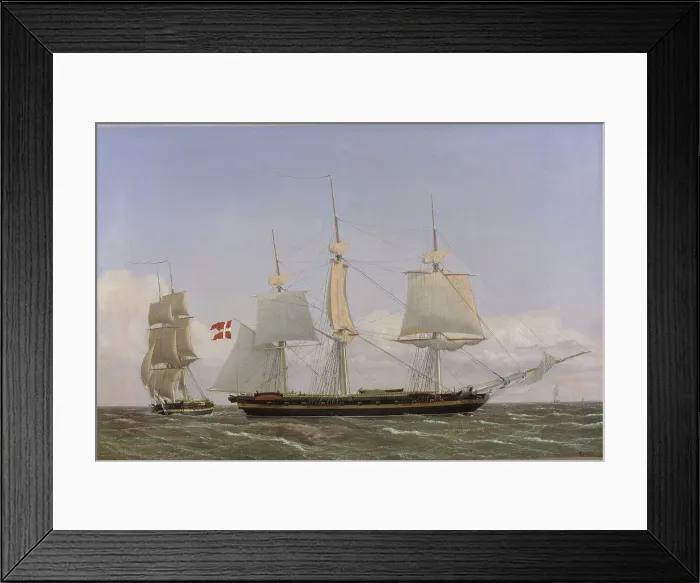 Framed Print : A Danish Corvette Laying to in order to Confer with a Danish Brig... 1827. Creator: CW Eckersberg Framed Print : A Danish Corvette Laying to in order to Confer with a Danish Brig... 1827. Creator: CW Eckersberg