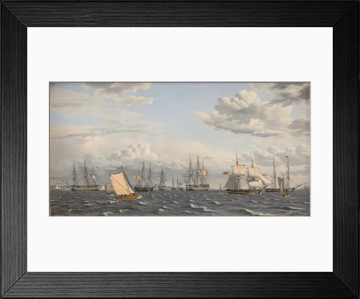 Framed Print : A Russian Fleet at Anchor near Elsinore, 1826. Creator: CW Eckersberg Framed Print : A Russian Fleet at Anchor near Elsinore, 1826. Creator: CW Eckersberg