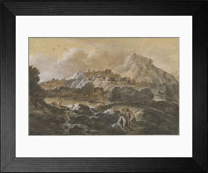 Framed Print : Mountainous River Landscape with Bathers, 1752 / 1770. Creator: Francesco Zuccarelli Framed Print : Mountainous River Landscape with Bathers, 1752 / 1770. Creator: Francesco Zuccarelli