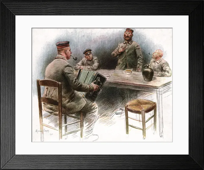Framed Print : Au Camp des Prisonniers Allemands de Dinant; A la cantine ballade sentimentale, 1915. Creator: Maurice Orange Framed Print : Au Camp des Prisonniers Allemands de Dinant; A la cantine ballade sentimentale, 1915. Creator: Maurice Orange
