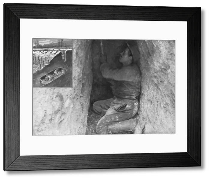Framed Print : Un sapeur-mineur a son obscur et perilleux travail dans une galerie, 1915. Creator: Unknown Framed Print : Un sapeur-mineur a son obscur et perilleux travail dans une galerie, 1915. Creator: Unknown