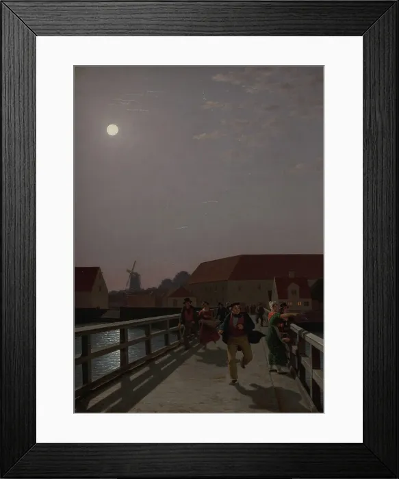 Framed Print : Langebro, Copenhagen, in the Moonlight with Running Figures, 1836. Creator: CW Eckersberg Framed Print : Langebro, Copenhagen, in the Moonlight with Running Figures, 1836. Creator: CW Eckersberg