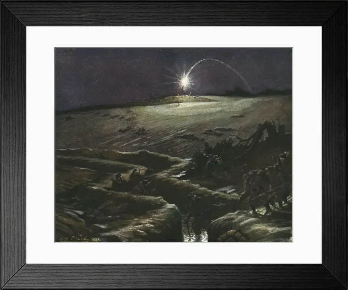 Framed Print : Dans La Tranchee; Tranchees de Noulette, la fusee eclairante, 1915. Creator: G Michel Framed Print : Dans La Tranchee; Tranchees de Noulette, la fusee eclairante, 1915. Creator: G Michel
