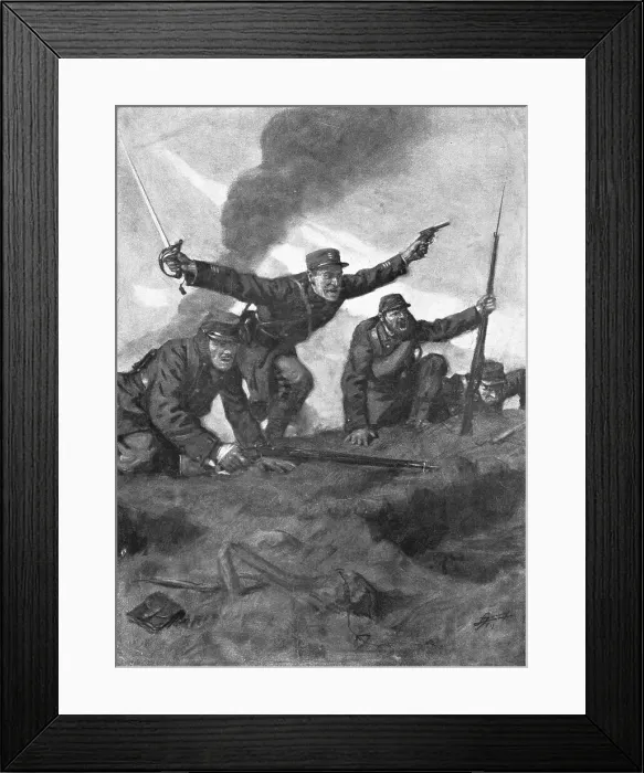 Framed Print : En Champagne; Le 16 Fevrier 1915, nos troupes sortent des tranchees, 1915. Creator: Lucien Jonas Framed Print : En Champagne; Le 16 Fevrier 1915, nos troupes sortent des tranchees, 1915. Creator: Lucien Jonas