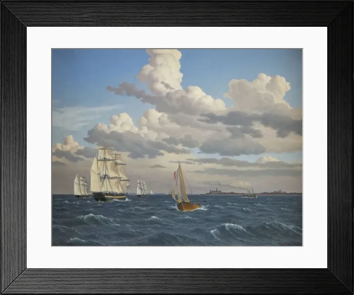 Framed Print : Ships in the Sound North of Kronborg Castle, Elsinore, 1847. Creator: CW Eckersberg Framed Print : Ships in the Sound North of Kronborg Castle, Elsinore, 1847. Creator: CW Eckersberg