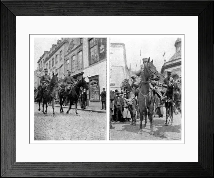 Framed Print : Le 4 aout, les avant-gardes de cavalerie allemandes entrent a Spa, 1914. Creator: Unknown Framed Print : Le 4 aout, les avant-gardes de cavalerie allemandes entrent a Spa, 1914. Creator: Unknown