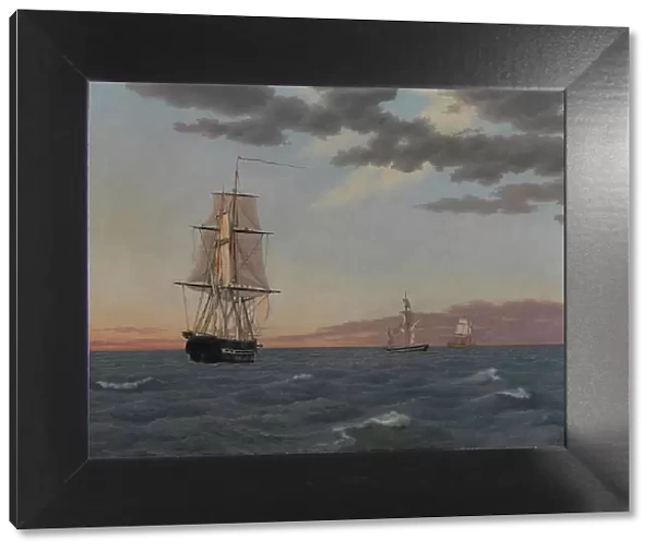 The Corvette 'Galathea' Lying to in order to Send Help to the Brig 'St Jean' at Dawn after a...1839. Creator: CW Eckersberg. The Corvette 'Galathea' Lying to in order to Send Help to the Brig 'St Jean' at Dawn after a...1839