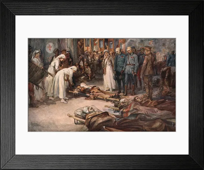 Framed Print : La bataille de la Somme; derriere le front Franco-Britannique: le salut aux blesses allies, 1916. Creator: Charles Fouqueray Framed Print : La bataille de la Somme; derriere le front Franco-Britannique: le salut aux blesses allies, 1916. Creator: Charles Fouqueray