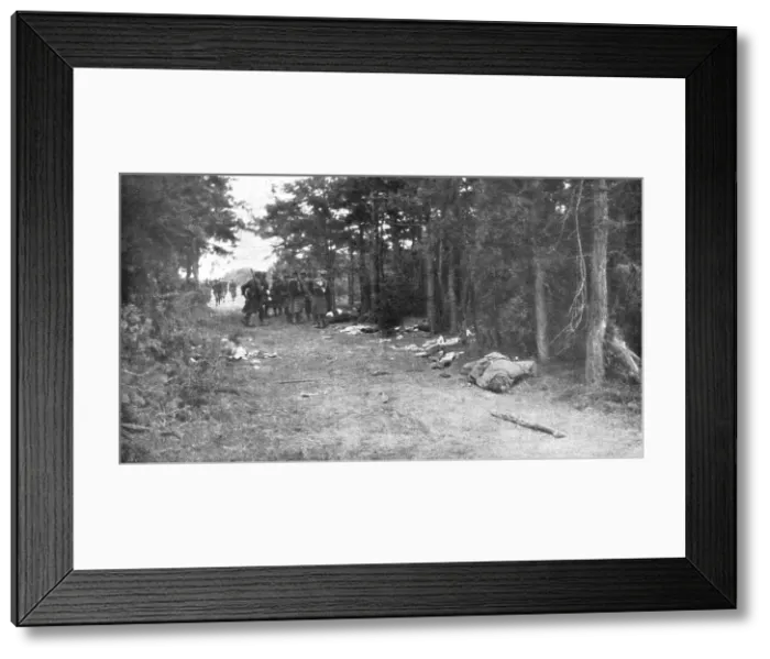 Framed Print : La Bataille de la Marne; Les chemins de la retraite ennemie semes d'equipements et de morts, 1914 Creator: Unknown Framed Print : La Bataille de la Marne; Les chemins de la retraite ennemie semes d'equipements et de morts, 1914 Creator: Unknown