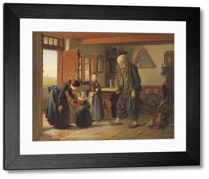 Framed Print : Visiting Grandfather, 1853. Creator: Julius Exner Framed Print : Visiting Grandfather, 1853. Creator: Julius Exner