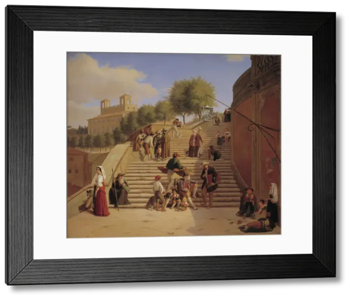 Framed Print : The Upper Flights of the Spanish Steps in Rome, 1847. Creator: Julius Friedlaender Framed Print : The Upper Flights of the Spanish Steps in Rome, 1847. Creator: Julius Friedlaender