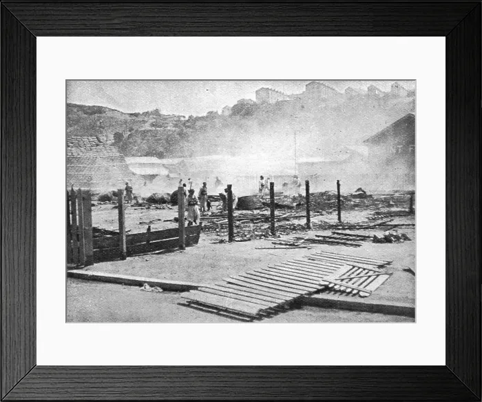Framed Print : La Guerre de Course; Un hangar militaire detruit a Philippeville, 1914. Creator: Unknown