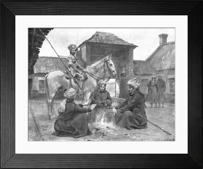 Framed Print : Des deux cotes du front; Lanciers indiens dans une ferme du Nord de la France, 1914-1915. Creator: Unknown Framed Print : Des deux cotes du front; Lanciers indiens dans une ferme du Nord de la France, 1914-1915. Creator: Unknown