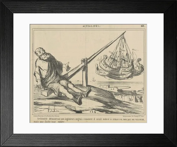 Framed Print : Archimède démontrant aux ingènieurs anglais... 19th century. Creator: Honore Daumier Framed Print : Archimède démontrant aux ingènieurs anglais... 19th century. Creator: Honore Daumier