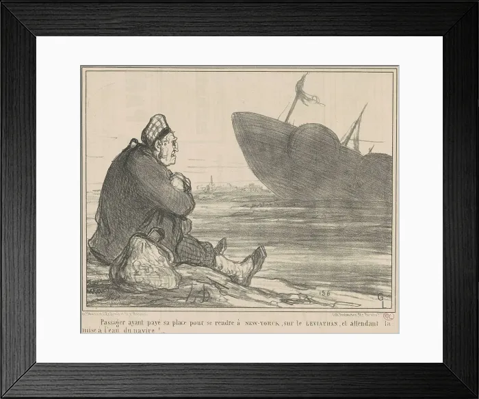 Framed Print : Passager ayant payé... pour se rendre a New-York, 19th century. Creator: Honore Daumier