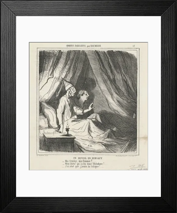 Framed Print : Un réveil en sursaut, 19th century. Creator: Honore Daumier Framed Print : Un réveil en sursaut, 19th century. Creator: Honore Daumier