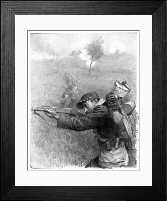 Framed Print : Nos Braves; Avance par bonds, en tiraillant, d'une section de coloniaux, 1914. Creator: Unknown Framed Print : Nos Braves; Avance par bonds, en tiraillant, d'une section de coloniaux, 1914. Creator: Unknown